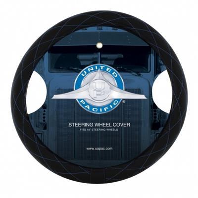 18" Black Diamond Stitched Leather Steering Wheel Cover - Blue