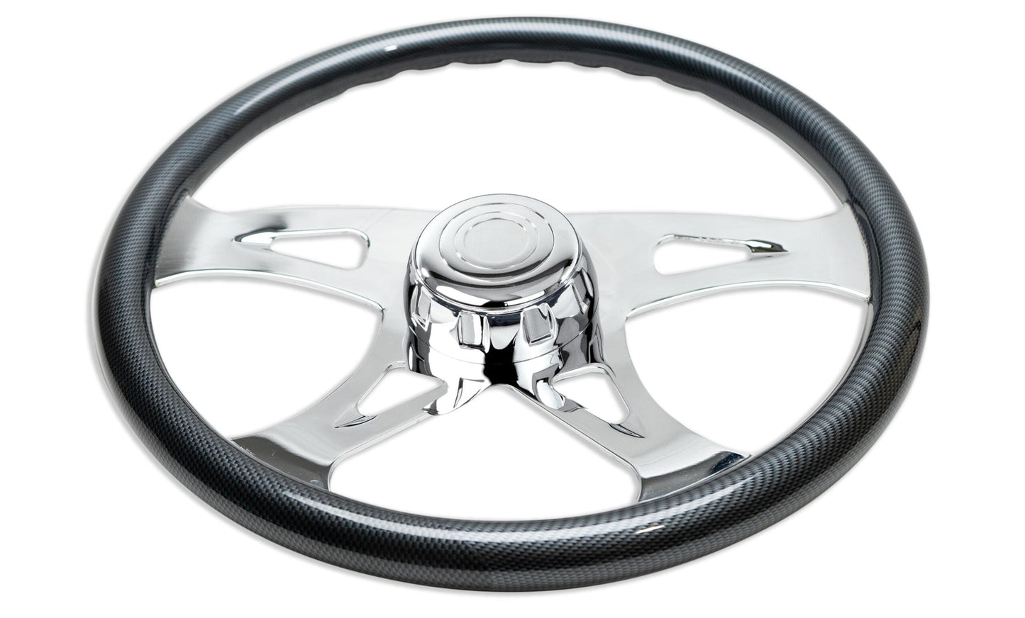 18” CARBON FIBER WOOD STEERING WHEEL WITH CHROME VIBRANT DESIGN SPOKES