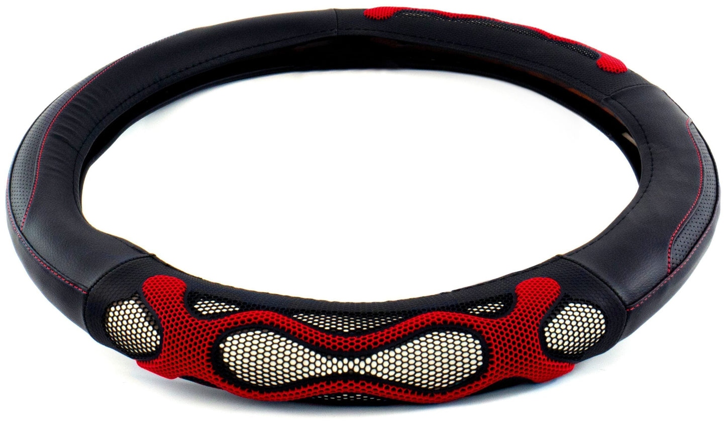 18″ RUBBER WAVES ANTI-SLIP STEERING WHEEL COVER – RED