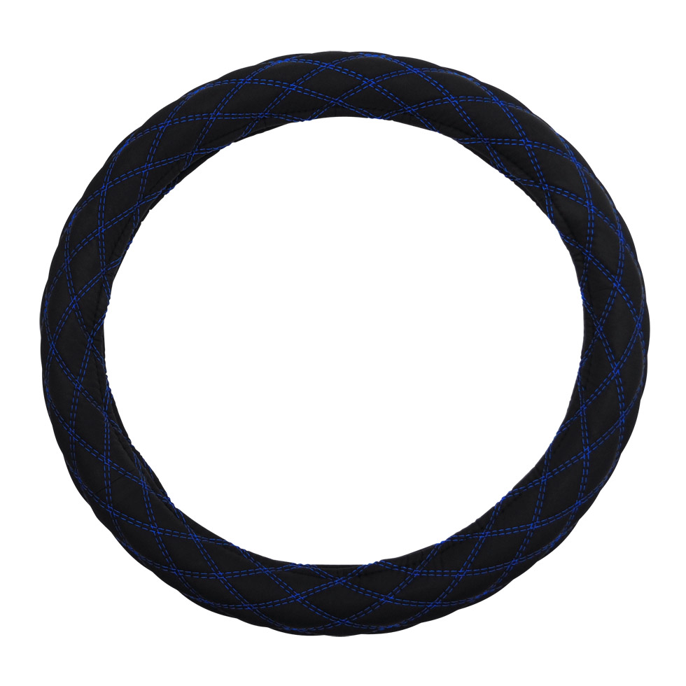 18" Steering Wheel Cover - Phantom Black with Blue Stitch