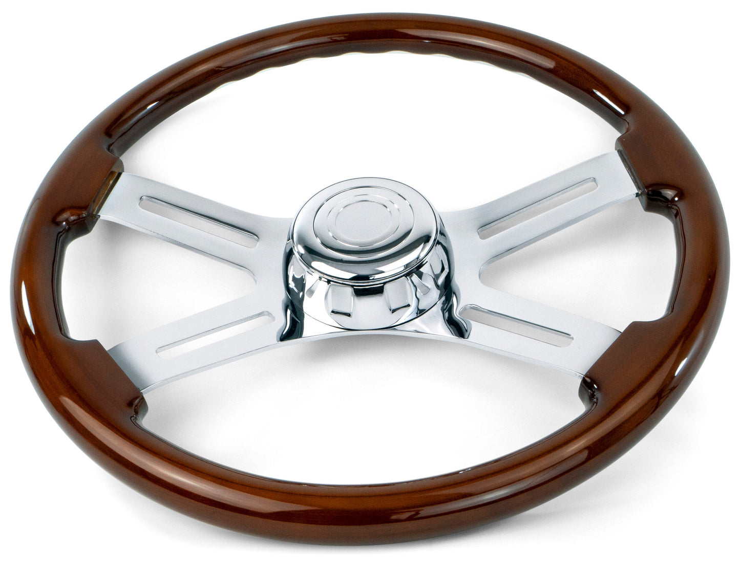 18” WOOD STEERING WHEEL WITH 4 CHROME SPOKES