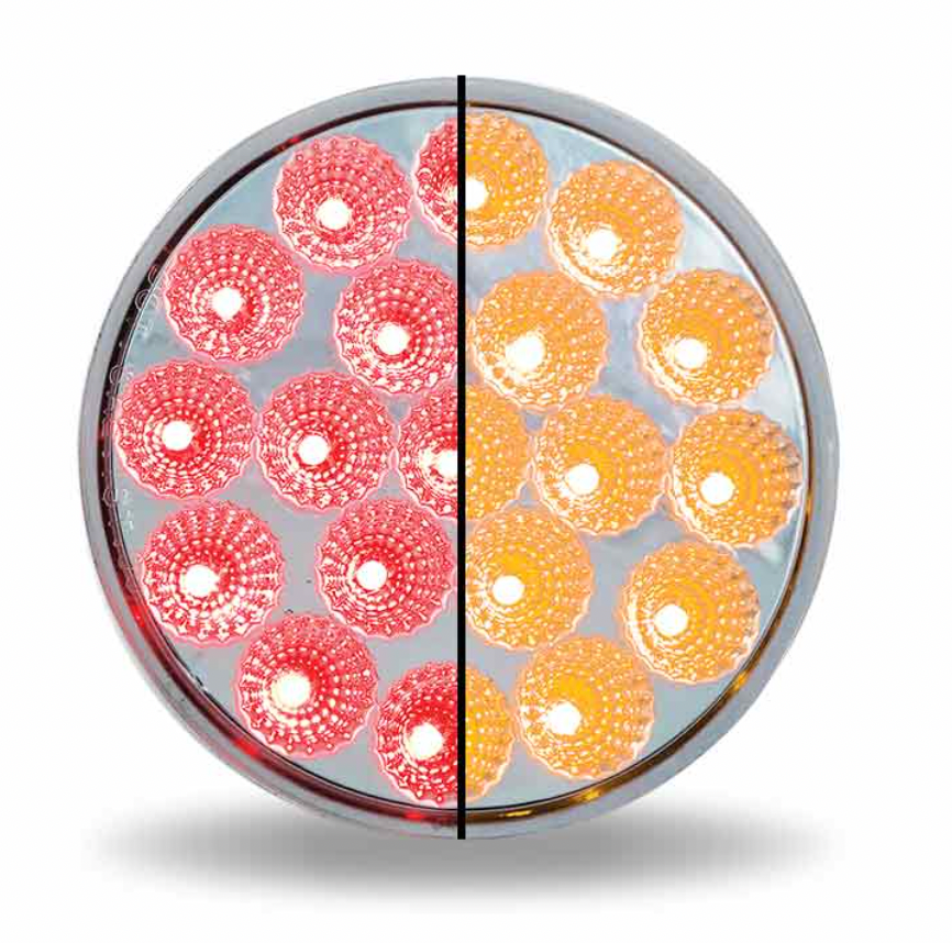 4″ Red Stop, Turn & Tail to Amber Strobe Round LED Light – 19 Diodes