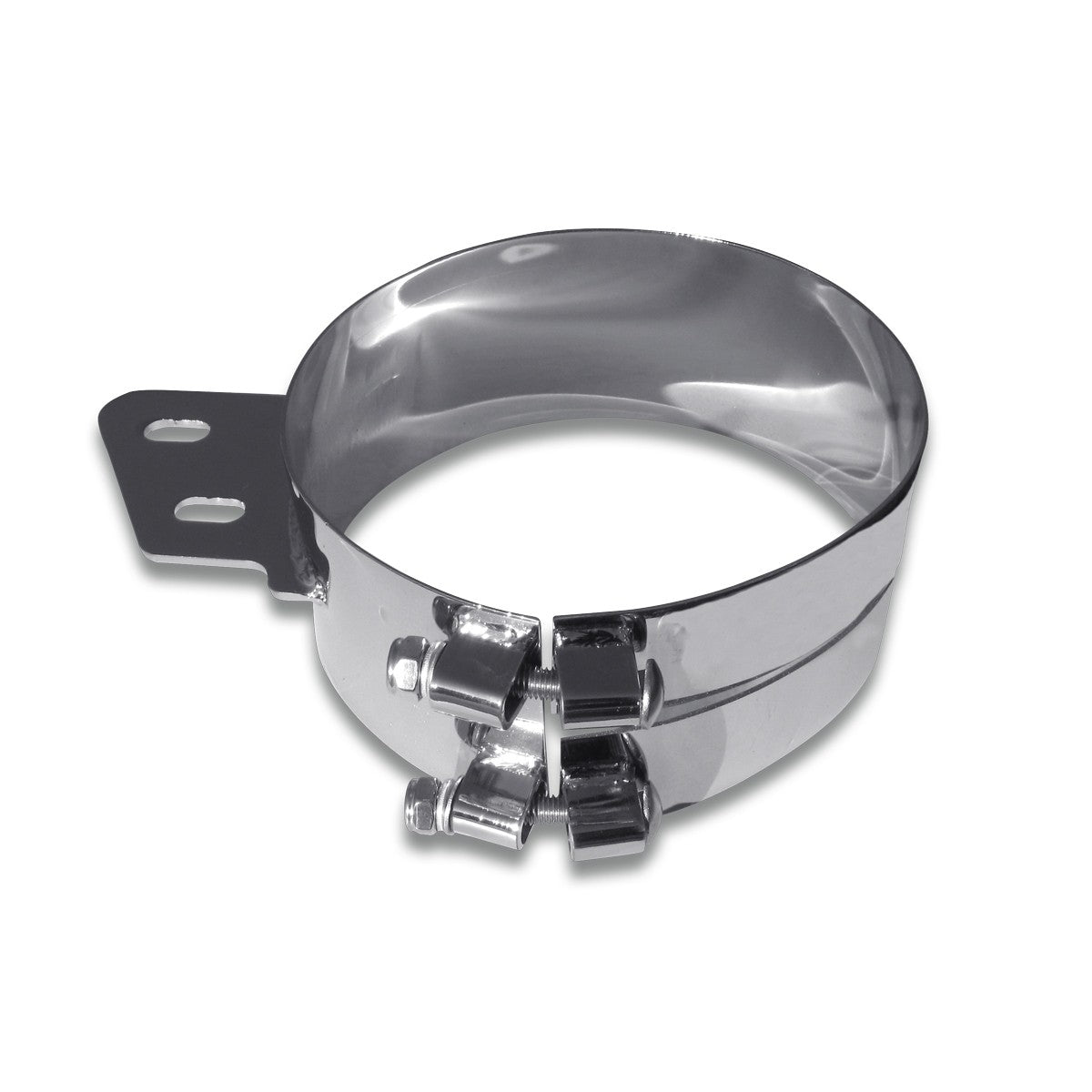 8" Chrome Plated Stainless Steel Wide Band Clamp w/ Angled Mounting Plate