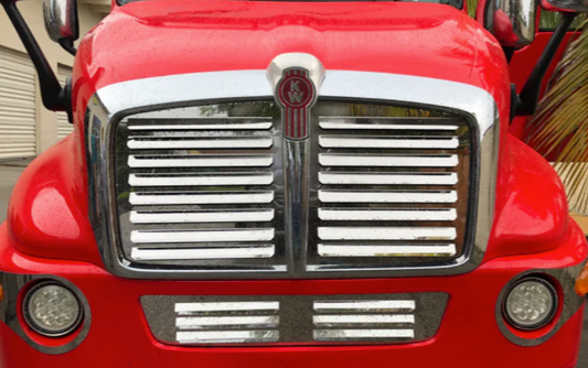 Grille 3 Pieces Louvered, Kenworth T2000 (2004 & Older) - Grill Surround NOT included - Stainless Steel