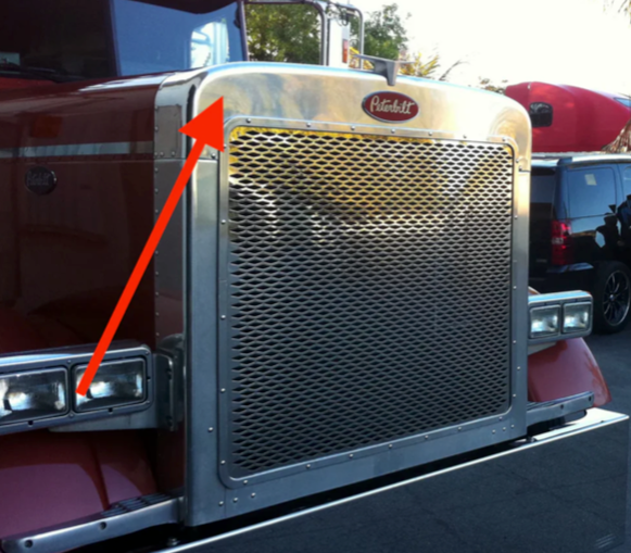 Grille Surround Chrome, Peterbilt 379 Long Extended Hood Grille Trim - (NO SCREW)