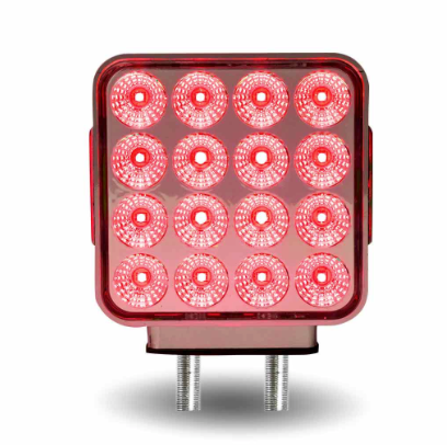 Amber/Red Turn & Marker to Purple Auxiliary Square Reflector Double Face LED Light – Double Post | 38 Diodes | Clear Lens