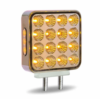 Amber/Red Turn & Marker to Purple Auxiliary Square Reflector Double Face LED Light – Double Post | 38 Diodes | Clear Lens