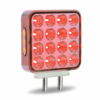 Amber/Red Turn & Marker to Purple Auxiliary Square Reflector Double Face LED Light – Double Post | 38 Diodes | Clear Lens
