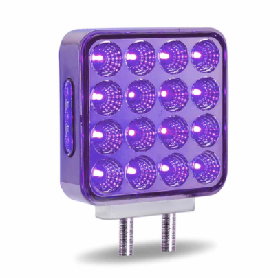 Amber/Red Turn & Marker to Purple Auxiliary Square Reflector Double Face LED Light – Double Post | 38 Diodes | Clear Lens