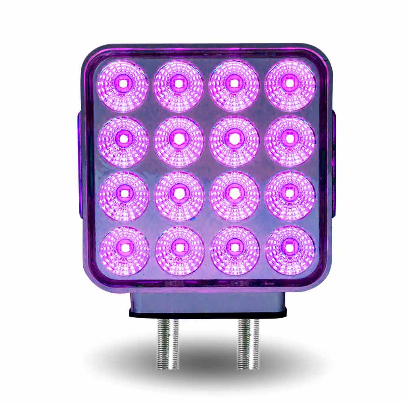 Amber/Red Turn & Marker to Purple Auxiliary Square Reflector Double Face LED Light – Double Post | 38 Diodes | Clear Lens