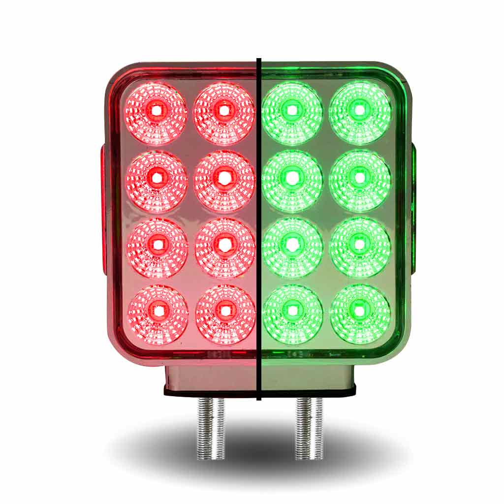 Amber / Red Turn Signal & Marker to Green Auxiliary Square Double Face LED Fender Light