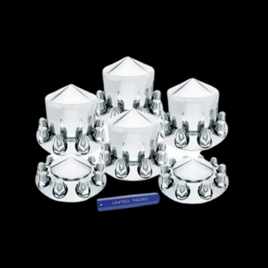 Axle Cover Combo Kit Chrome Pointed  Kit w/ 33mm. Screw Standard Nut Cover & Nut Cover Tool