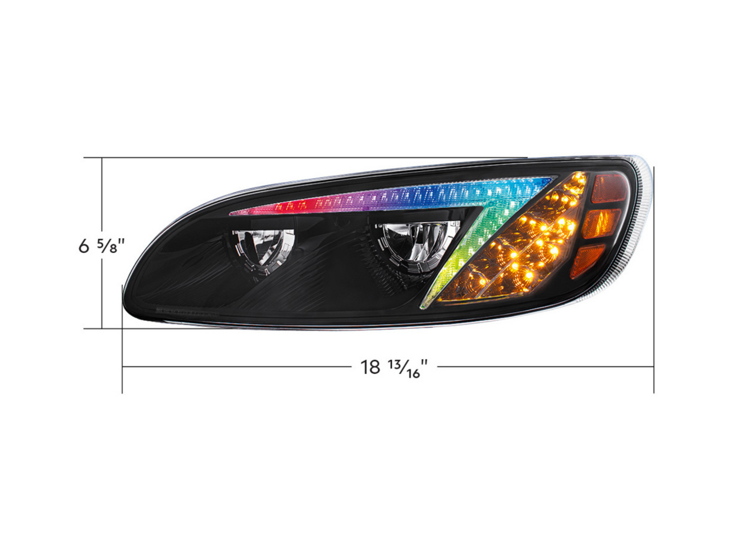 BLACK LED HEADLIGHT WITH COLOR CHANGING POSITION LIGHT BAR FOR PETERBILT 386 (2005-2015) & 387 (1999-2010) / 335 - DRIVER (OFF ROAD USE ONLY)