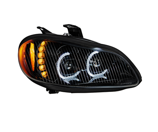 BLACK LED PROJECTION HEADLIGHT ASSEMBLY FOR 2003-2024 FREIGHTLINER M2- PASSENGER