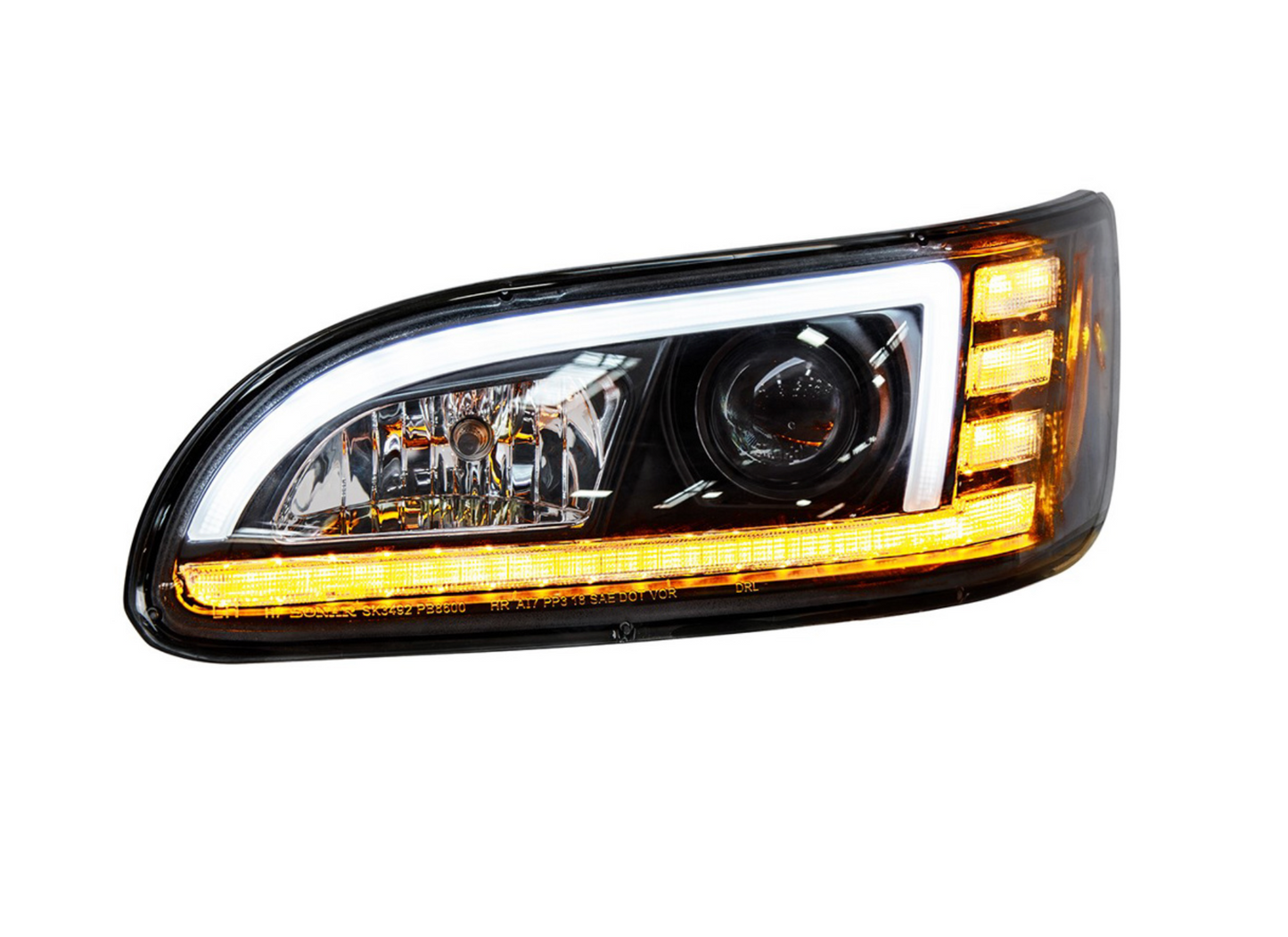 BLACK PROJECTION HEADLIGHT WITH LED SEQUENTIAL TURN & DRL FOR 2005-2015 PETERBILT 386 / 335 (2005 - 2010) - DRIVER