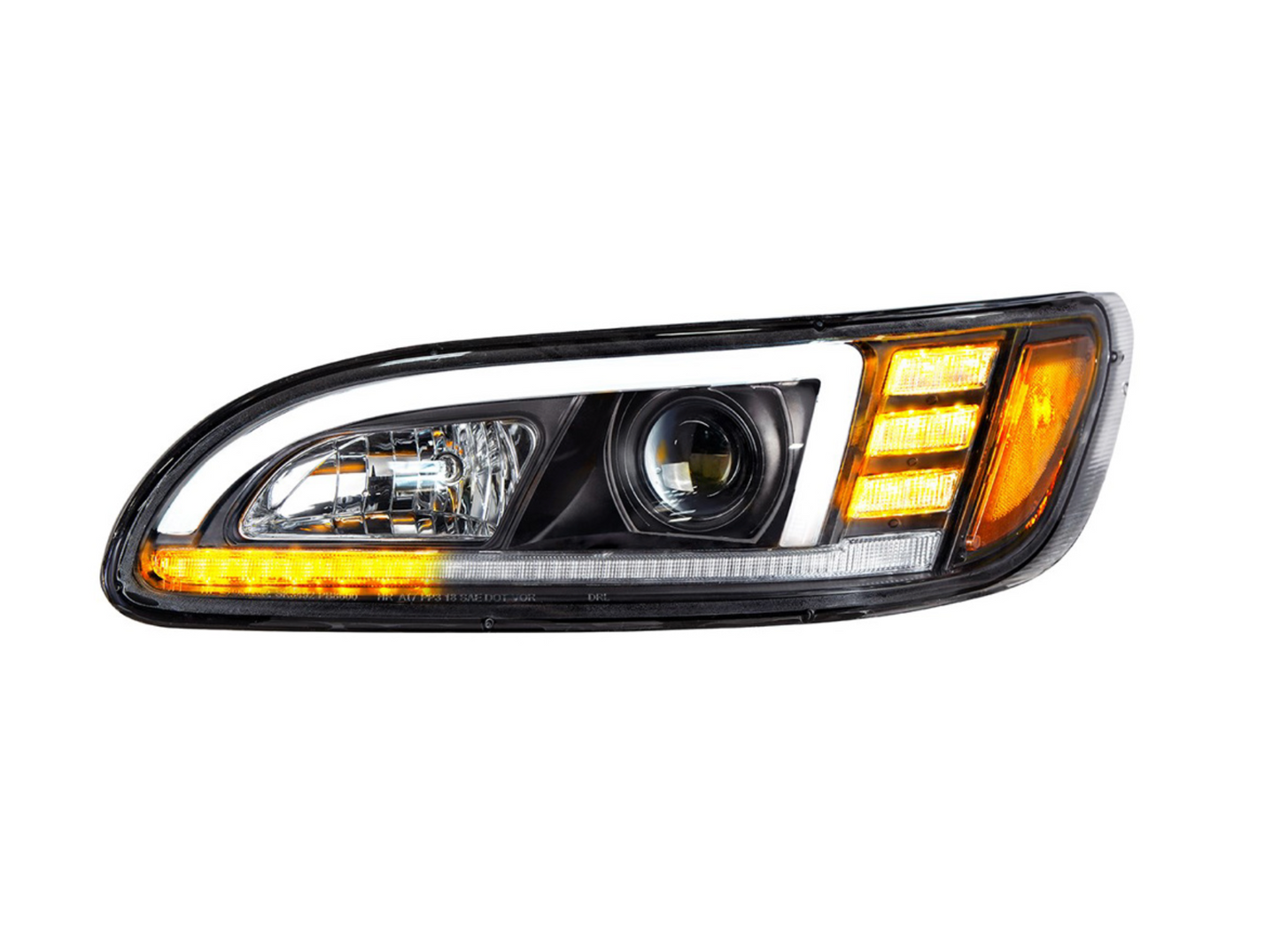 BLACK PROJECTION HEADLIGHT WITH LED SEQUENTIAL TURN & DRL FOR 2005-2015 PETERBILT 386 / 335 (2005 - 2010) - DRIVER