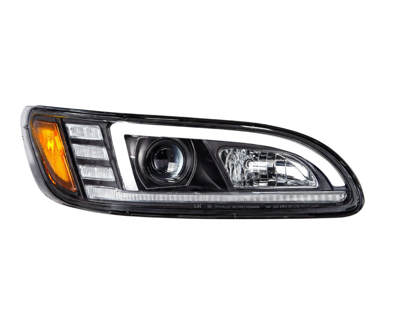BLACK PROJECTION HEADLIGHT WITH LED SEQUENTIAL TURN & DRL FOR 2005-2015 PETERBILT 386 /335 (2005 - 2010) - PASSENGER