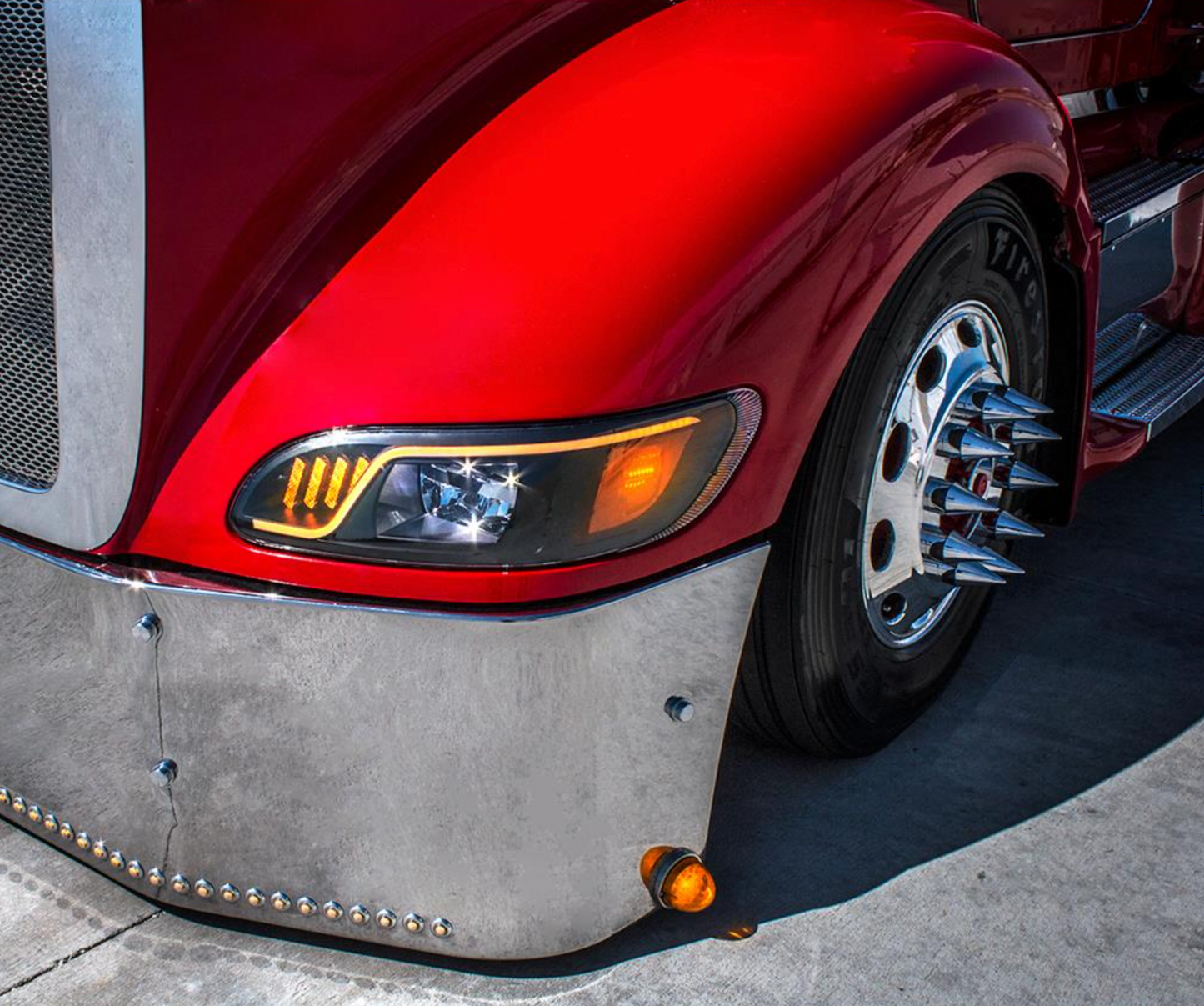 Blackout High Power LED Headlight W/ LED Turn, Position, & DRL For 2005-2015 Peterbilt 386 & 1999-2010 387 / 335 (2005 - 2010)