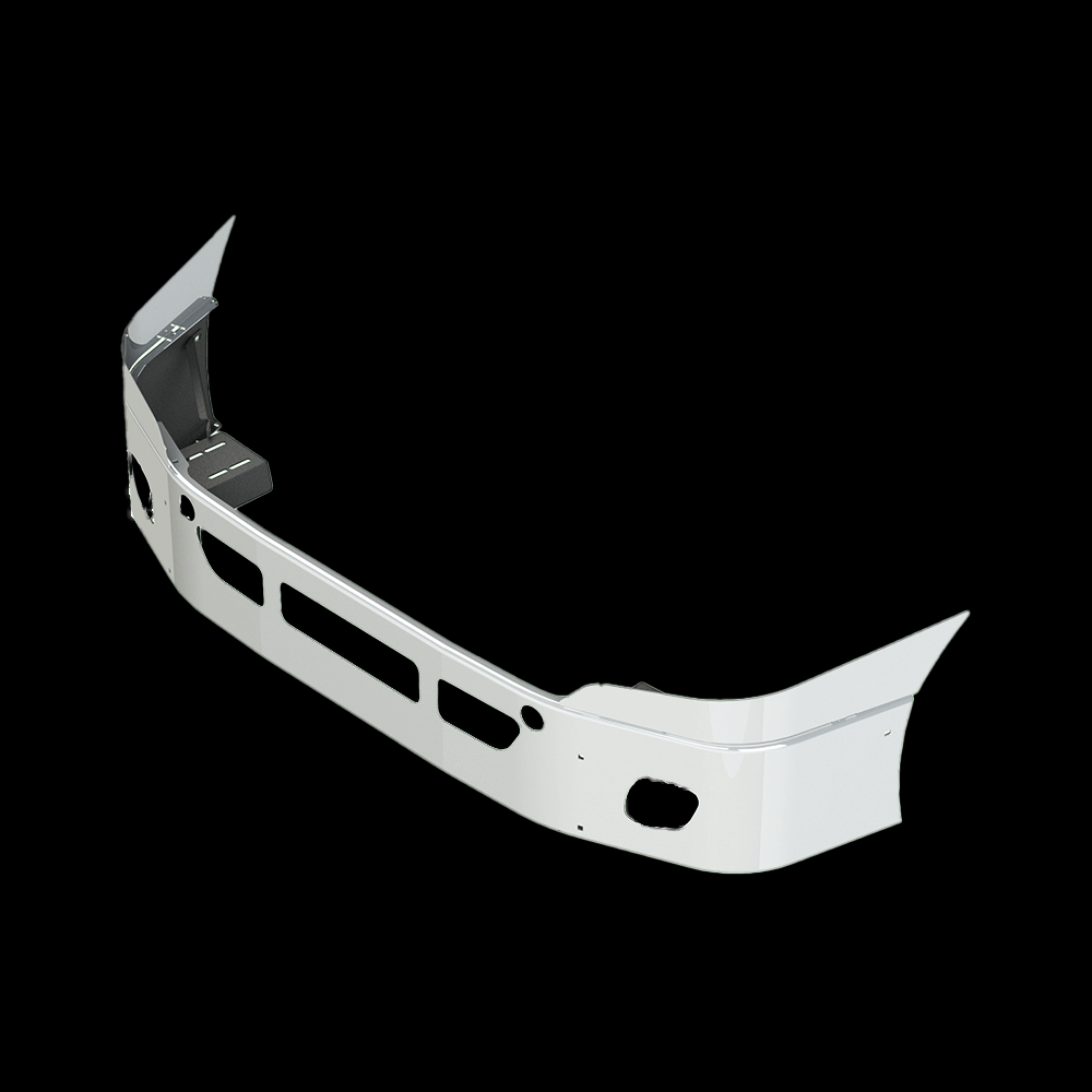 Bumper 14" Chrome Freightliner Cascadia Set Back Axle (2008-2017) - 3 Piece. w/ Fog & Tow & Vent Holes. No Radar Hole.