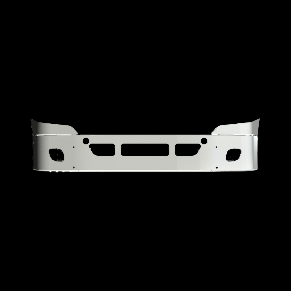 Bumper 14" Chrome Freightliner Cascadia Set Back Axle (2008-2017) - 3 Piece. w/ Fog & Tow & Vent Holes. No Radar Hole.