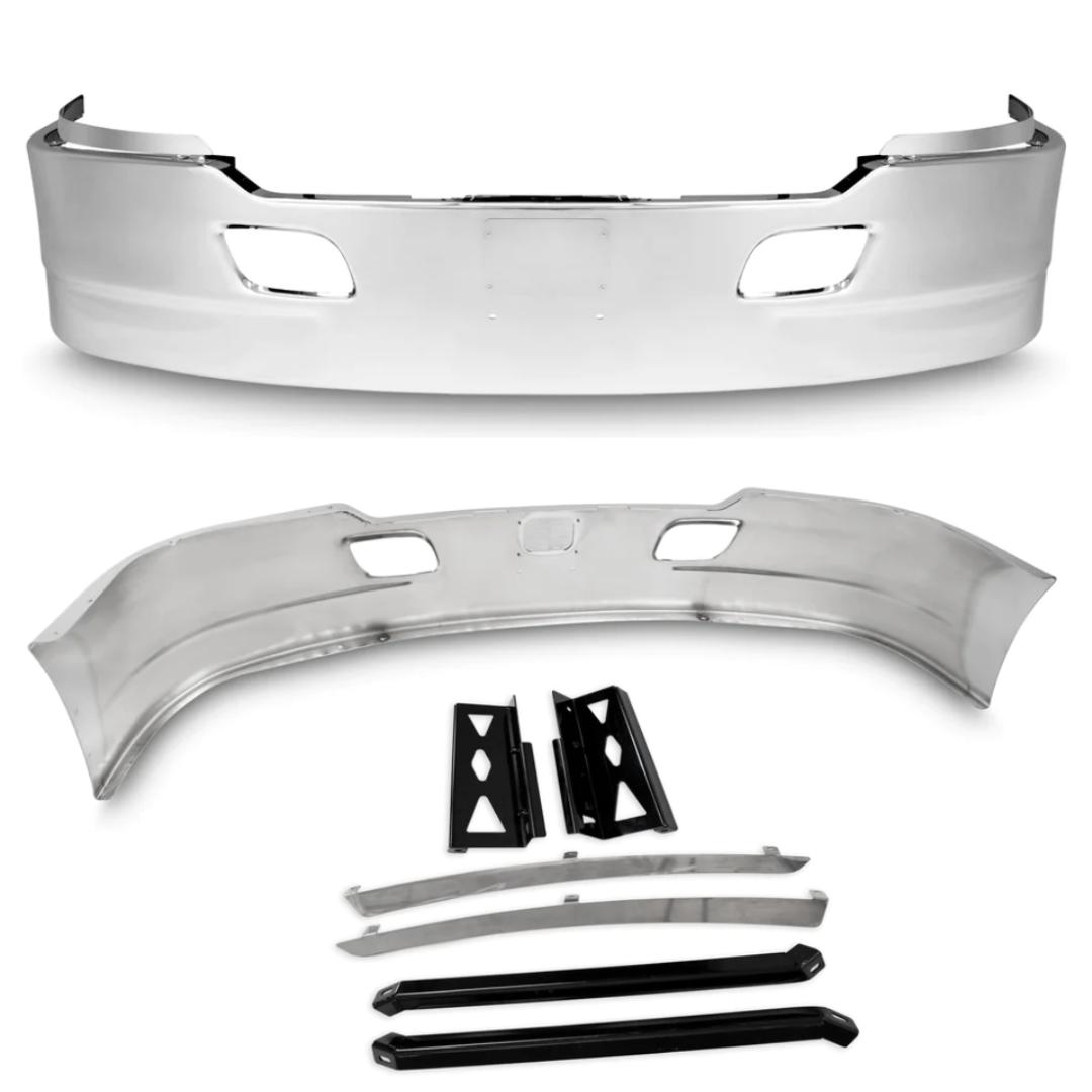 Bumper 15" - 18" Chrome Kenworth T680 (2013-2021) w/ Tapered Ends and Tow Hook Holes
