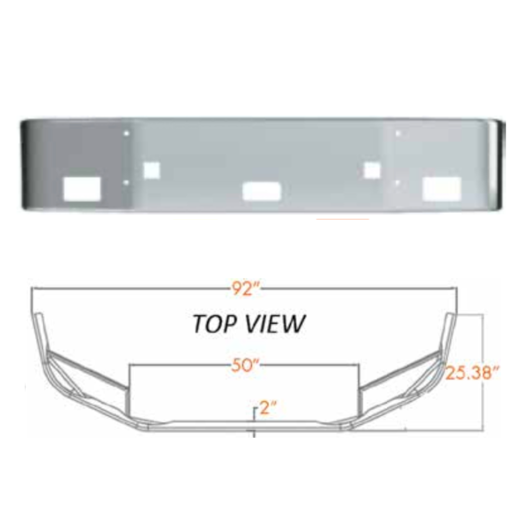 Bumper 16" Chrome Peterbilt 386 Set Back Axle (2006-2015) w/ Tow, Step & Fog Light Holes