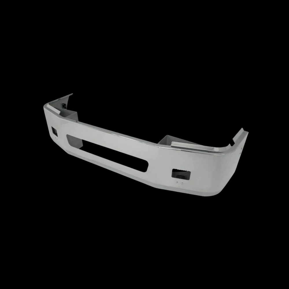 Bumper 18" Chrome Freightliner Century (2005-2007) / Columbia (2003-2007). Aerodynamic Cut, Rectangular Fog Light, Mounting Bolt And Large Center Tow Hole