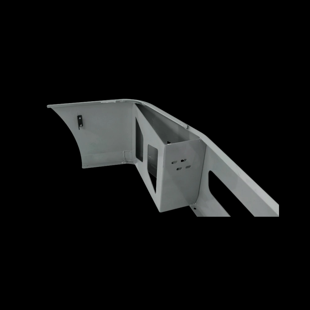 Bumper 18" Chrome Freightliner Century (2005-2007) / Columbia (2003-2007). Aerodynamic Cut, Rectangular Fog Light, Mounting Bolt And Large Center Tow Hole