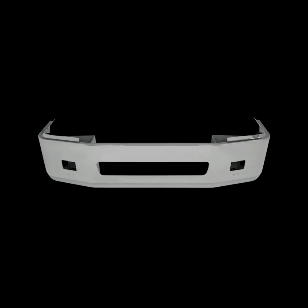 Bumper 18" Chrome Freightliner Century (2005-2007) / Columbia (2003-2007). Aerodynamic Cut, Rectangular Fog Light, Mounting Bolt And Large Center Tow Hole