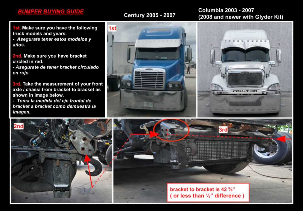 Bumper 18" Chrome Freightliner Century 2005-2007 / Columbia 2003-2007. Aerodynamic Cut, Mounting Bolt And Tow Hole