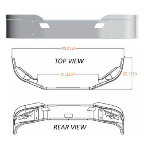 Bumper 18" Chrome Kenworth T680 (2013+) Set Back Axle (Gullwing) w/ Tow holes