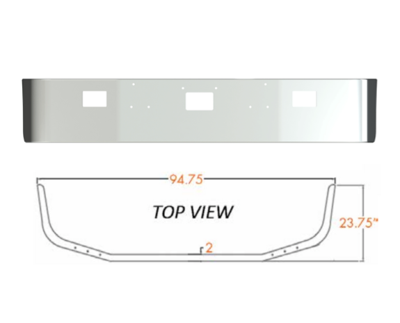 Bumper 18" Chrome Peterbilt 377 (1987-1996) Conventional w/ Tow & Fog Light Holes