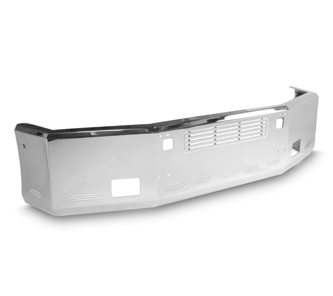 Bumper 20" Chrome Kenworth T800 (1986-2003) Aero, Grille Insert w/ Tow, Fog & 9 Hidden Light Holes