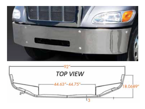 Bumper 20" Chrome Peterbilt 337 Set Forward Axle 2015+ Plain.