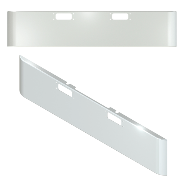 Bumper 20" Chrome Peterbilt 359 (1967-1986) & 352 Cabover (1967 - 1980) Square Rolled Hand End w/ Tow Holes Only.