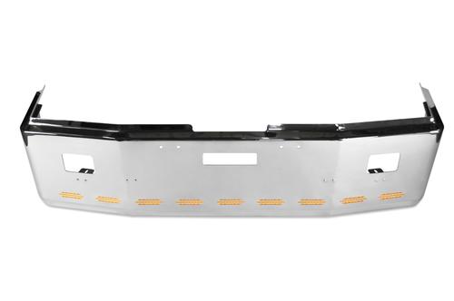 Bumper 20” Freightliner FLD 120/ FLD112 Chrome fits all years. Aerodyamic, Wrap around, rectangular fog light, center tow and 11 hidden light holes
