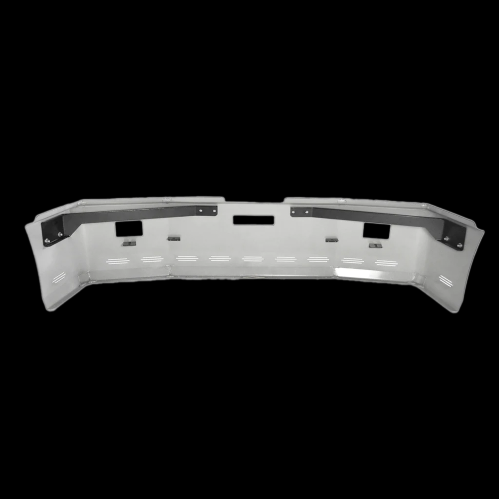 Bumper 20” Freightliner FLD 120/ FLD112 Chrome fits all years. Aerodyamic, Wrap around, rectangular fog light, center tow and 11 hidden light holes