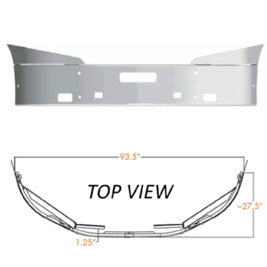 Bumper 20" Stainless Steel International Prostar 2008-2017, Fog Light Holes, Tow Holes, Vent Hole.