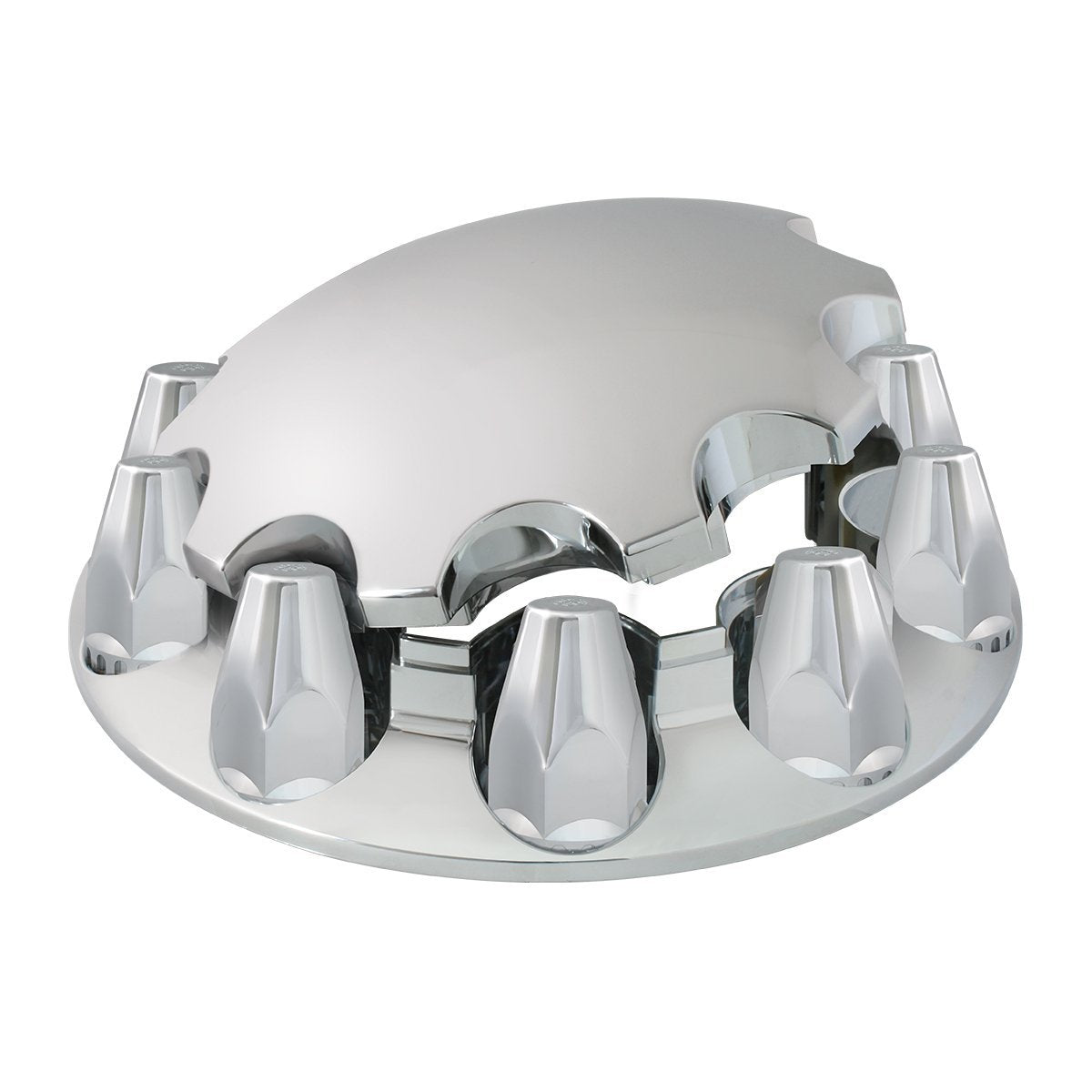 Chrome ABS Plastic Front Axle Cover set w/locking tabs And Round Hub Cap. 10 Hole - (Hex)