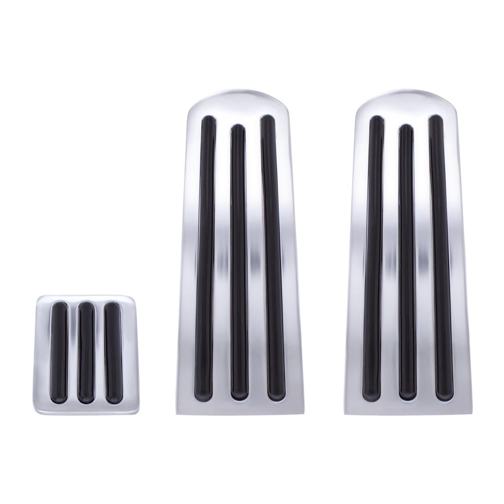 Chrome Aluminum Peterbilt Pedal Set W/ Rubber Insert - Black