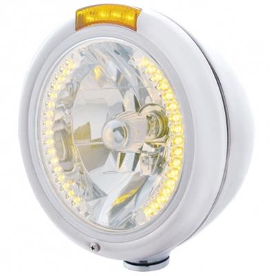 Chrome ''Classic'' Headlight H4 Bulb w/ 34 Amber LED & LED Turn Signal