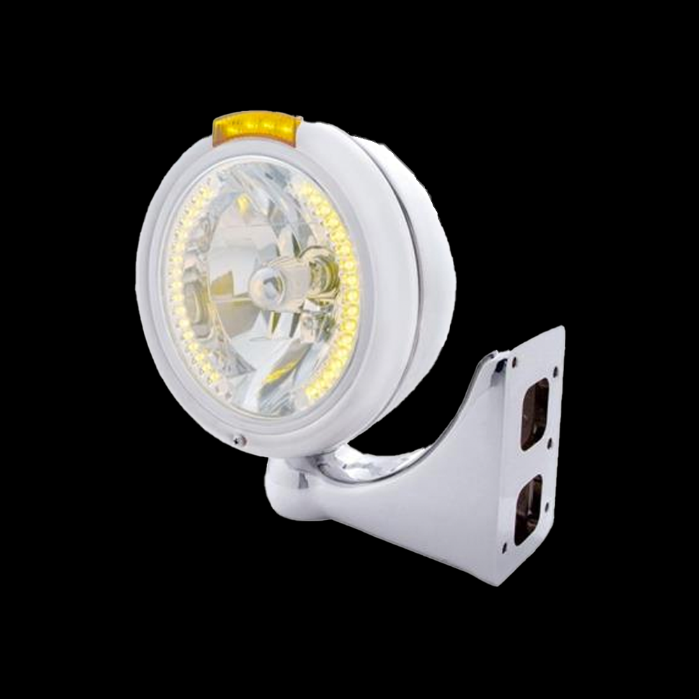 Chrome ''Classic'' Headlight H4 Bulb w/ 34 Amber LED & LED Turn Signal