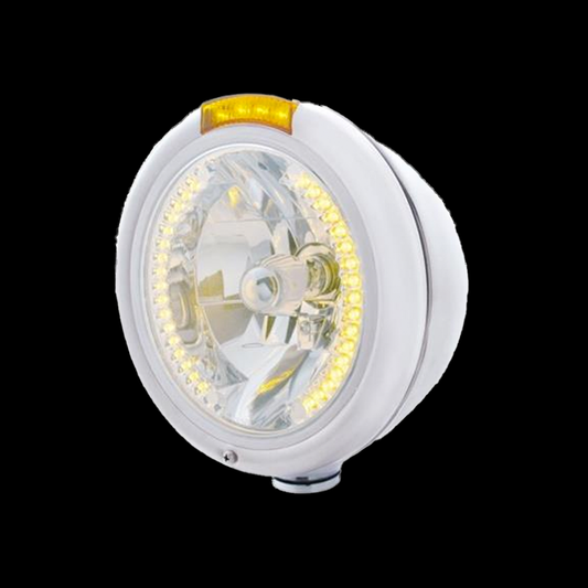 Chrome ''Classic'' Headlight H4 Bulb w/ 34 Amber LED & LED Turn Signal
