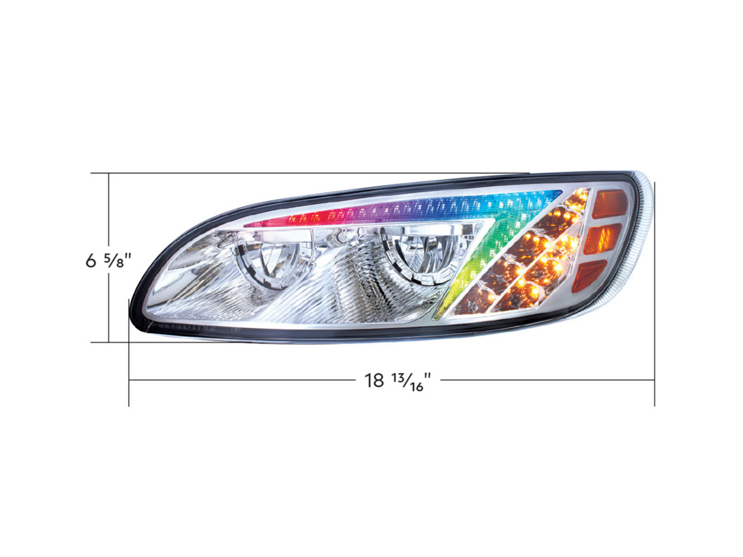 CHROME LED HEADLIGHT WITH COLOR CHANGING POSITION LIGHT BAR FOR PETERBILT 386 (2005-2015) & 387 (1999-2010) / 335 (2005 - 2010) - DRIVER (OFF ROAD USE ONLY)