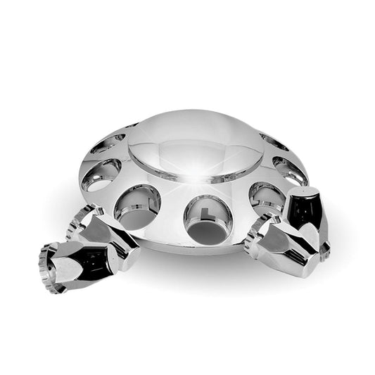 Chrome Plastic ABS Front Hub Cover with Removeable Hubcap & 10 x 33mm Push-On Nut Covers