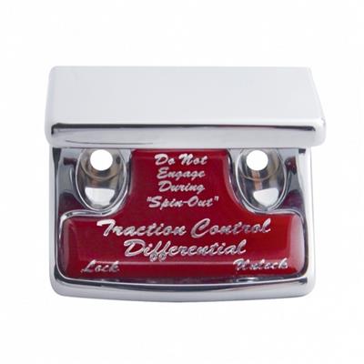 Chrome Plastic Freightliner/International Switch Guard W/ Glossy Traction Control Differential Sticker - Red