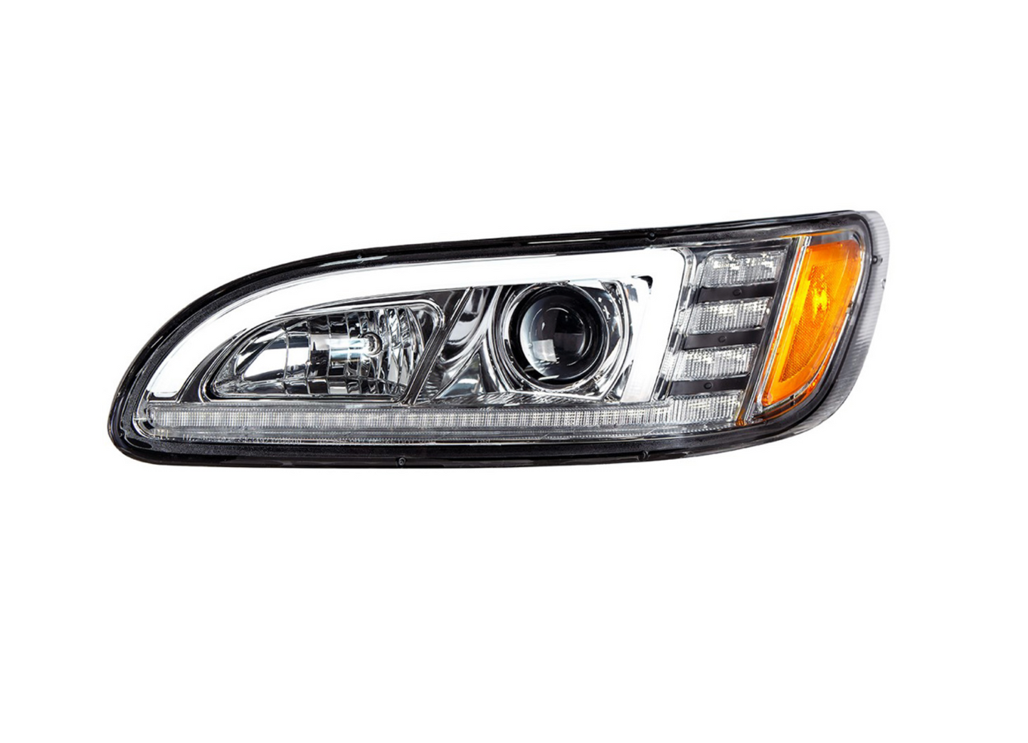 CHROME PROJECTION HEADLIGHT WITH LED SEQUENTIAL TURN & DRL FOR 2005-2015 PETERBILT 386 335 (2005-2010) - DRIVER