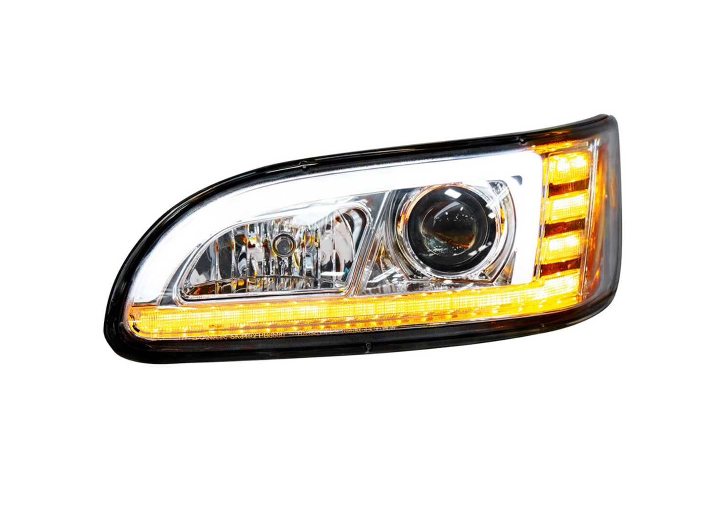 CHROME PROJECTION HEADLIGHT WITH LED SEQUENTIAL TURN & DRL FOR 2005-2015 PETERBILT 386 335 (2005-2010) - DRIVER