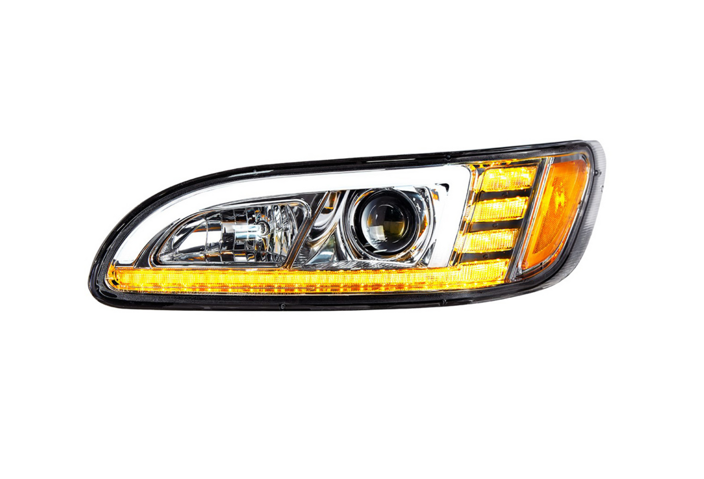 CHROME PROJECTION HEADLIGHT WITH LED SEQUENTIAL TURN & DRL FOR 2005-2015 PETERBILT 386 335 (2005-2010) - DRIVER