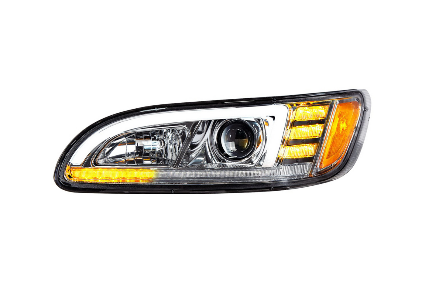 CHROME PROJECTION HEADLIGHT WITH LED SEQUENTIAL TURN & DRL FOR 2005-2015 PETERBILT 386 335 (2005-2010) - DRIVER